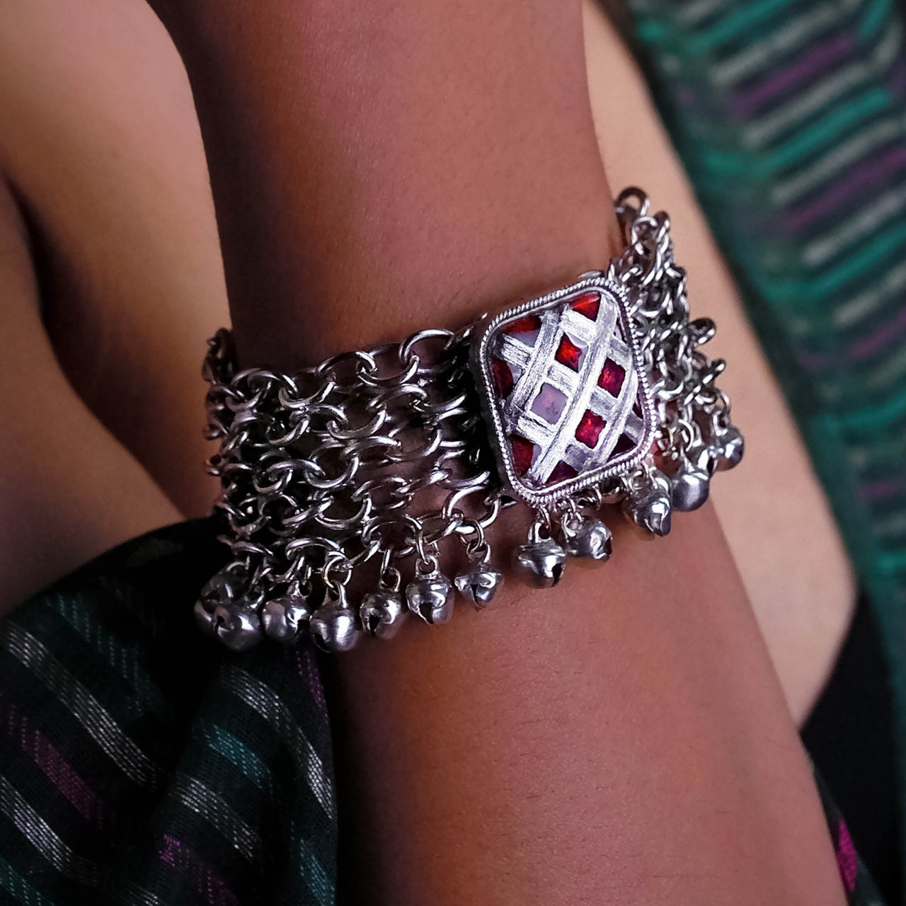 Jewellery bracelet silver - Red stones