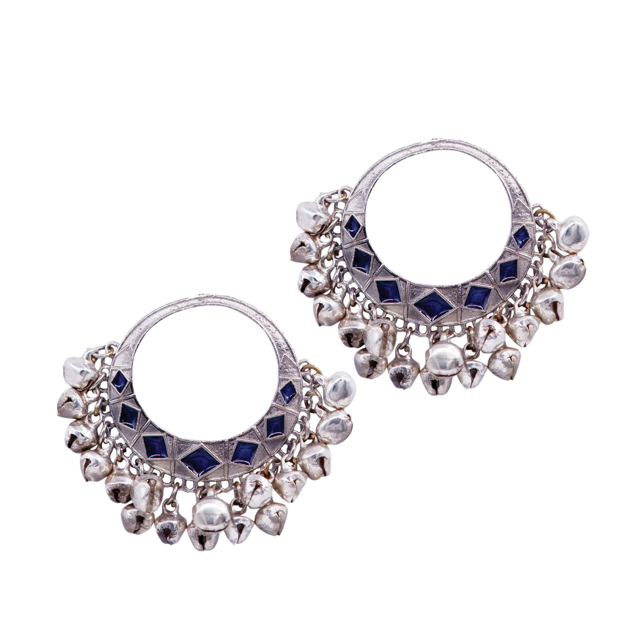 Silver plated earrings with trinklets and blue stones
