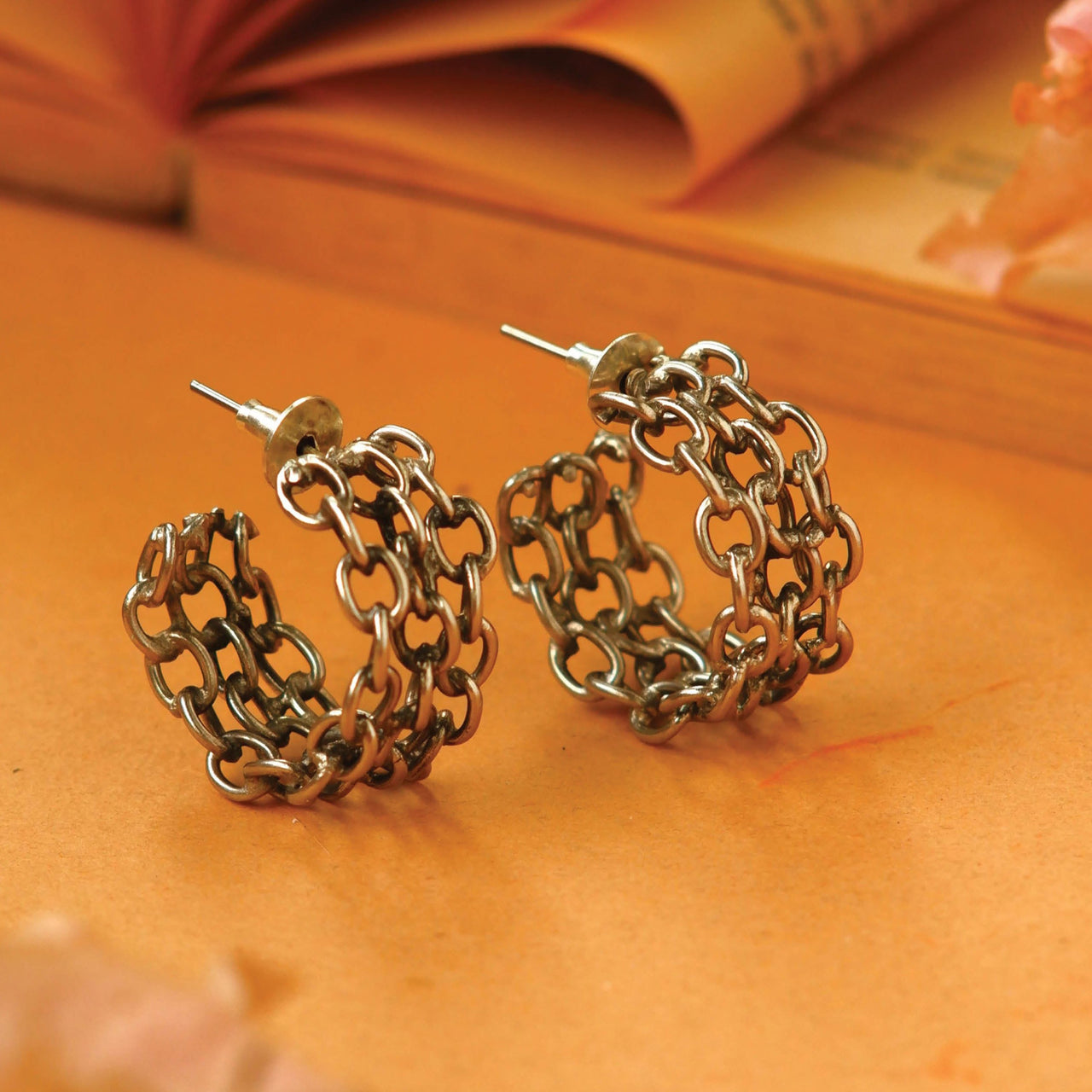 3 layer chain earrings - Silver plated