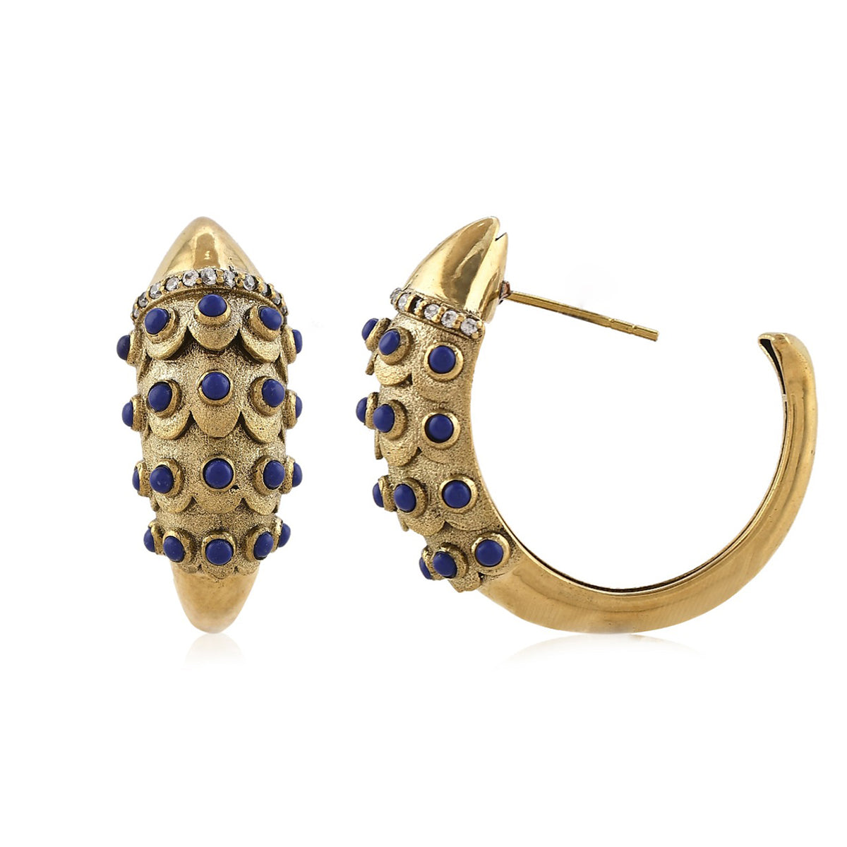  Gold blue stone earrings with zircon