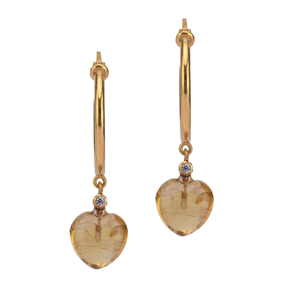 heart shaped citrine crystal earrings