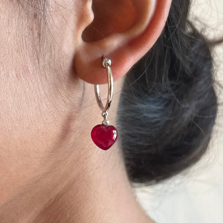 red quartz earrings - heart shaped turquoise stone