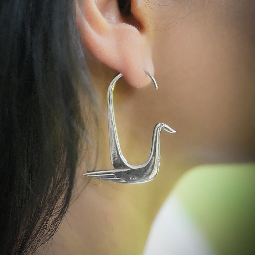 silver hoop earrings medium size - Swan