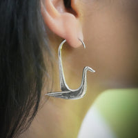 Thumbnail for silver hoop earrings medium size - Swan