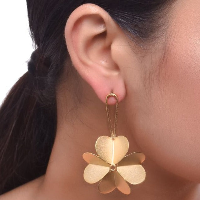 floral design gold plated drop earrings