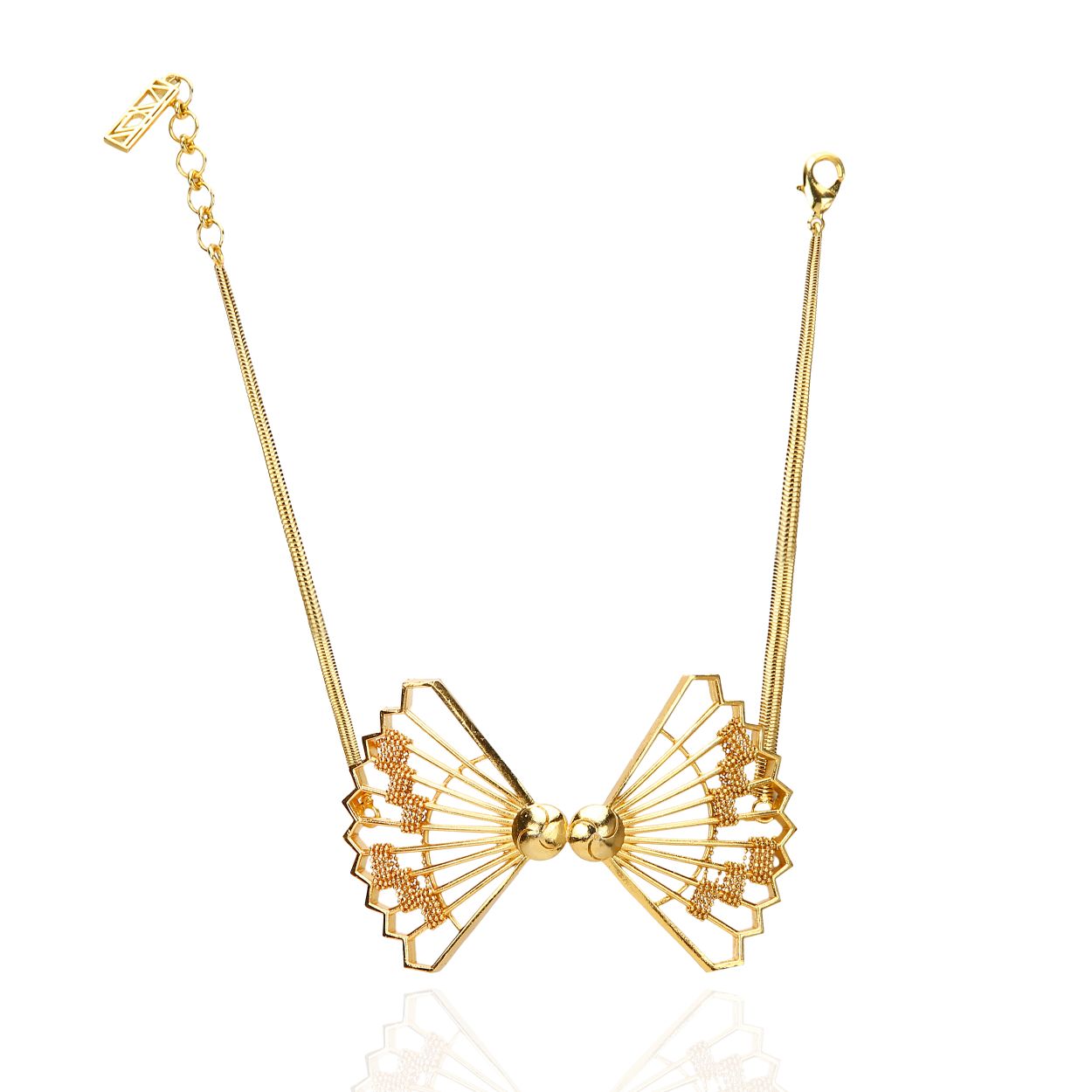 Gold plated designer necklace bow shaped