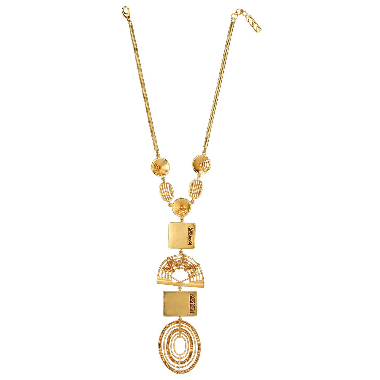 Gold plated abstract oval long necklace