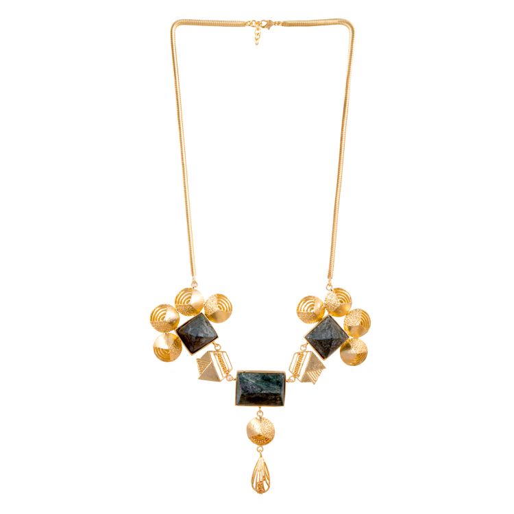 Designer gold necklace with semiprecious stones