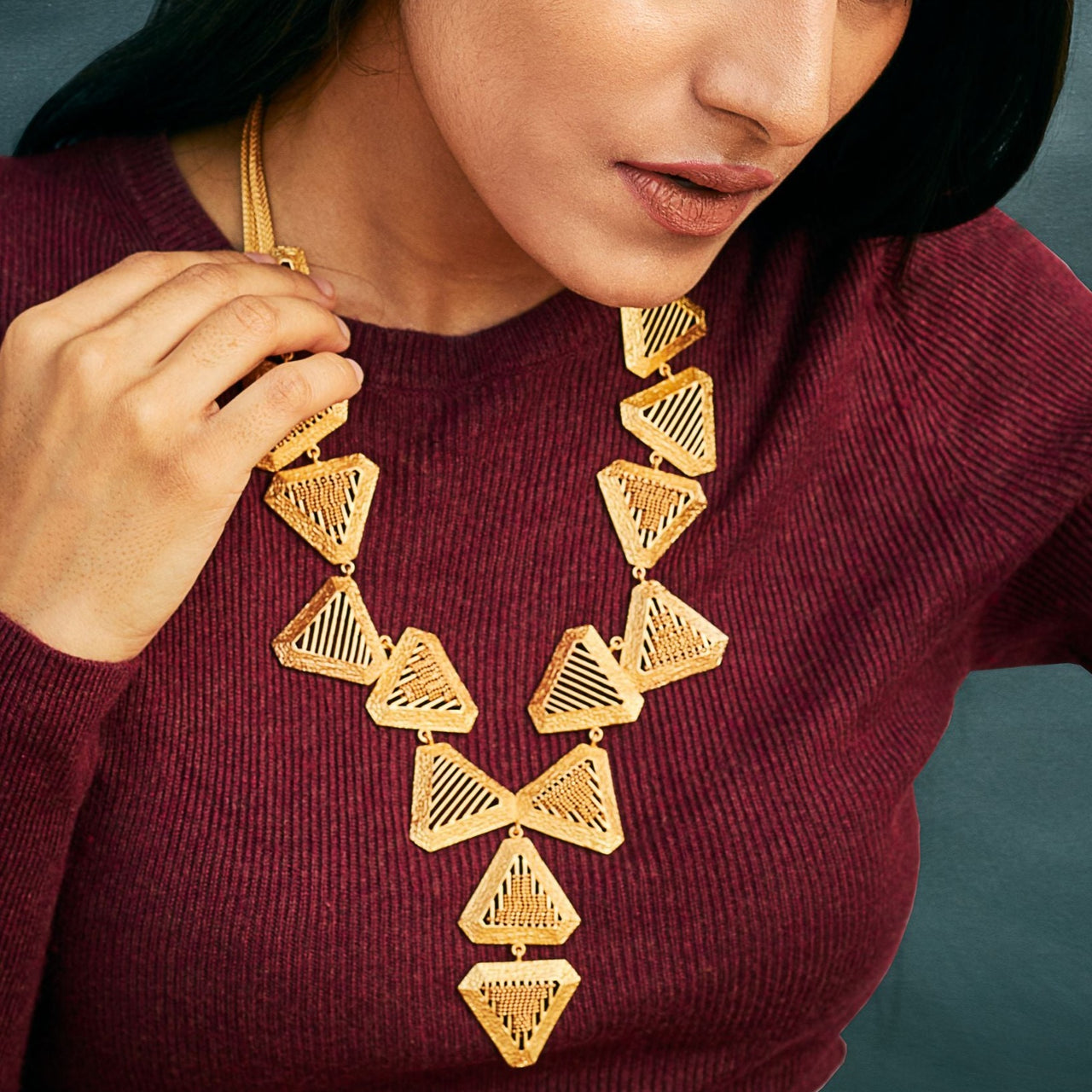 Long Triangle Necklace Gold Plated