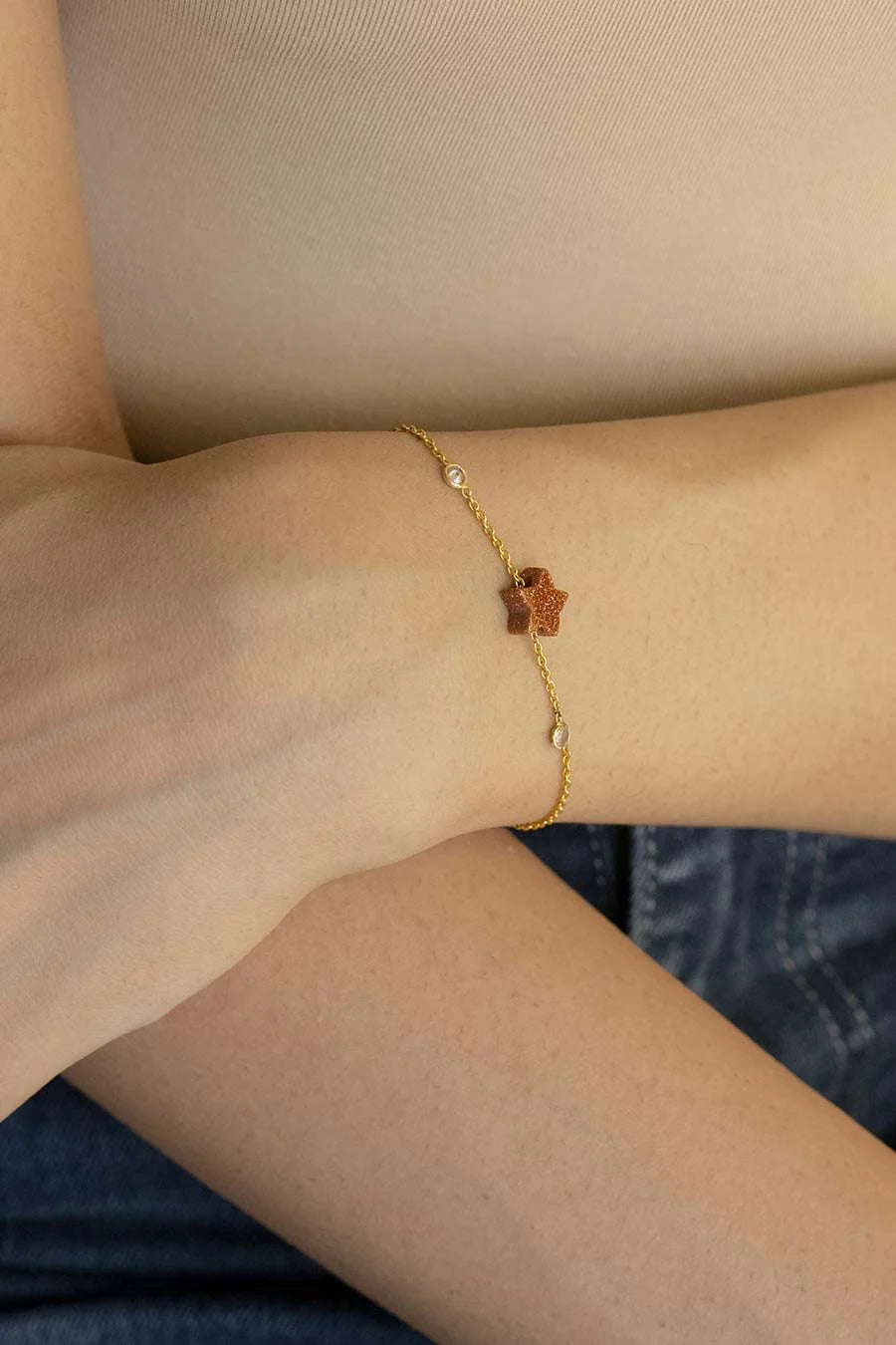 golden sunstone bracelet - Cubic Zirconia