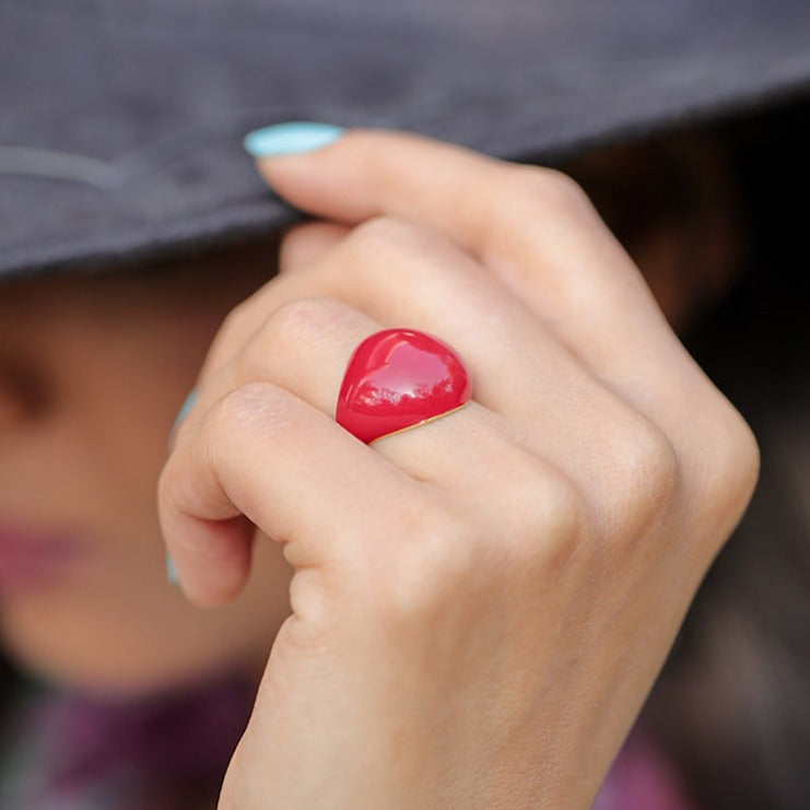 Red Enamel Ring for Women