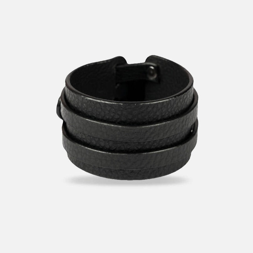Mens Designer Black Leather Bracelet