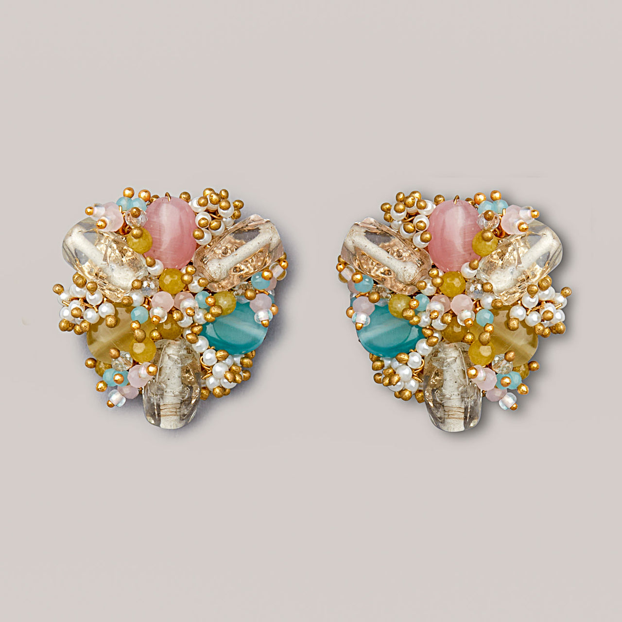 DORO - Multicolour Stones And Pearls Handmade Studs - Meraki Lifestyle Store