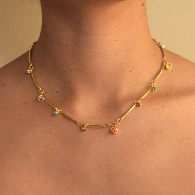 Gold CZ Choker Necklace - Multicolor