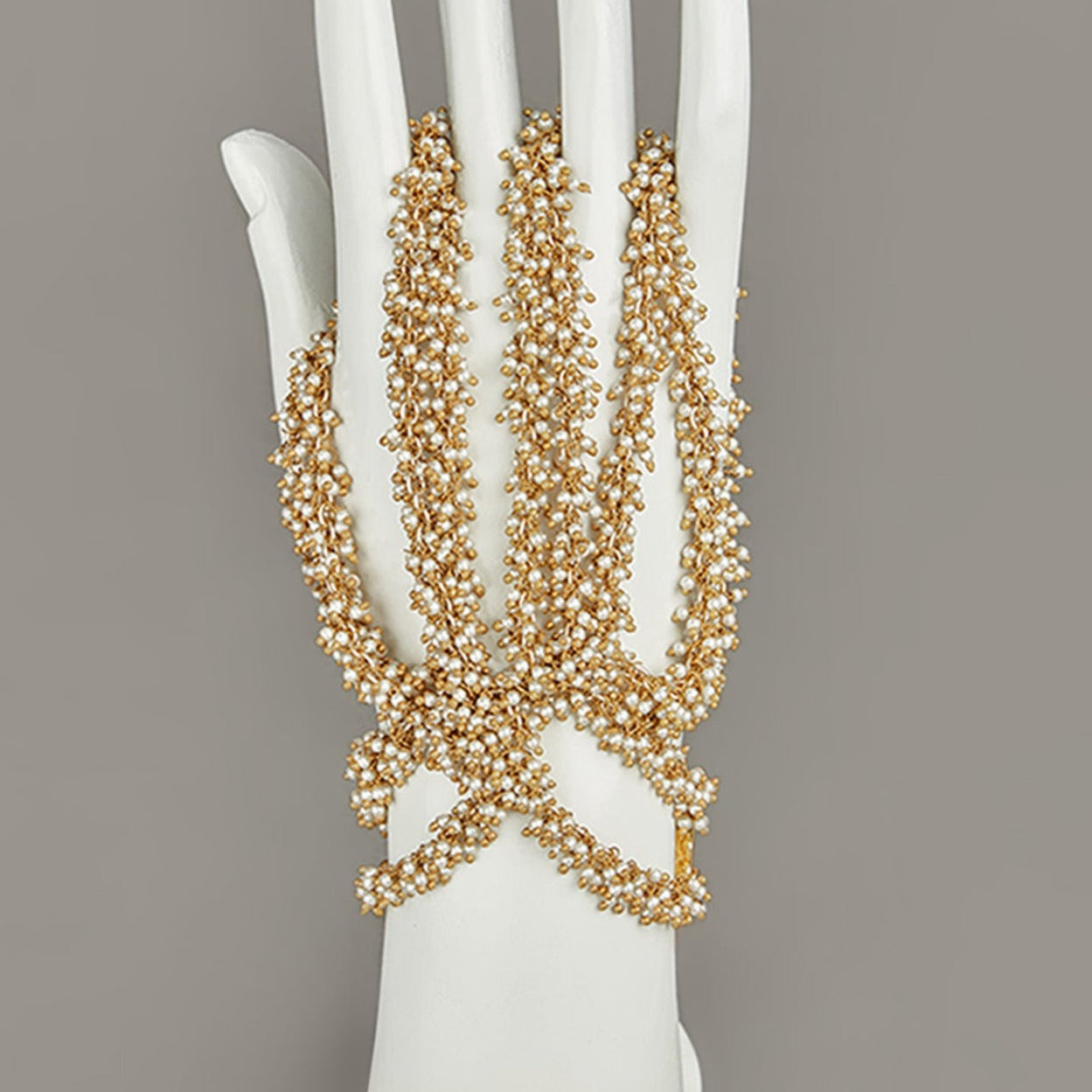 Intricate Contemporary White Pearl Studded Hand Harness