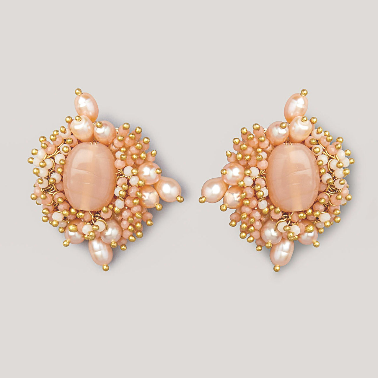DORO - Statement Peach Stone Earrings With Fresh Water Pearls - Meraki Lifestyle Store
