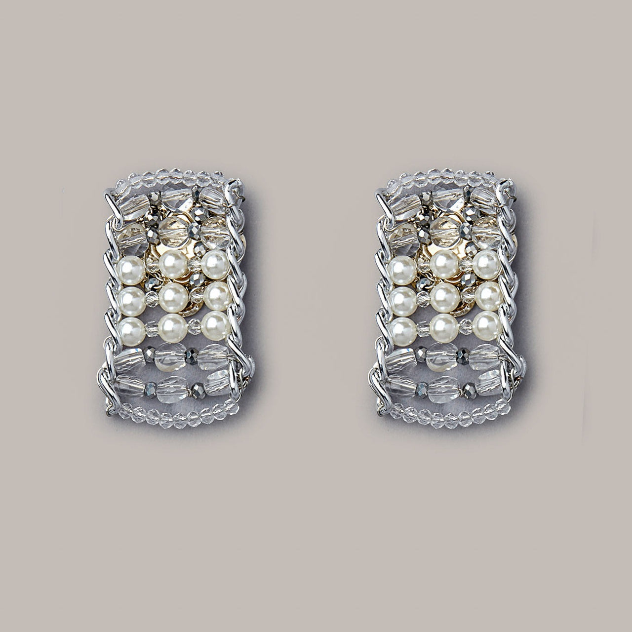 DORO - Metallic Silver Studs With Pearls And Crystals - Meraki Lifestyle Store