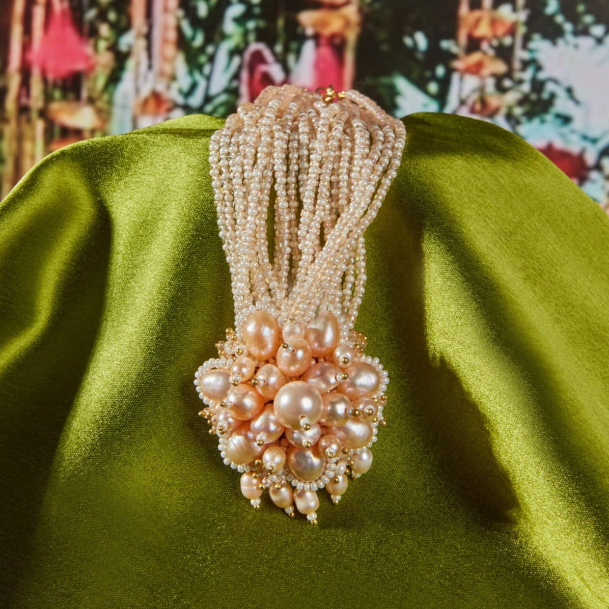 Contemporary Peach Pearl Maang Tikka with gold design