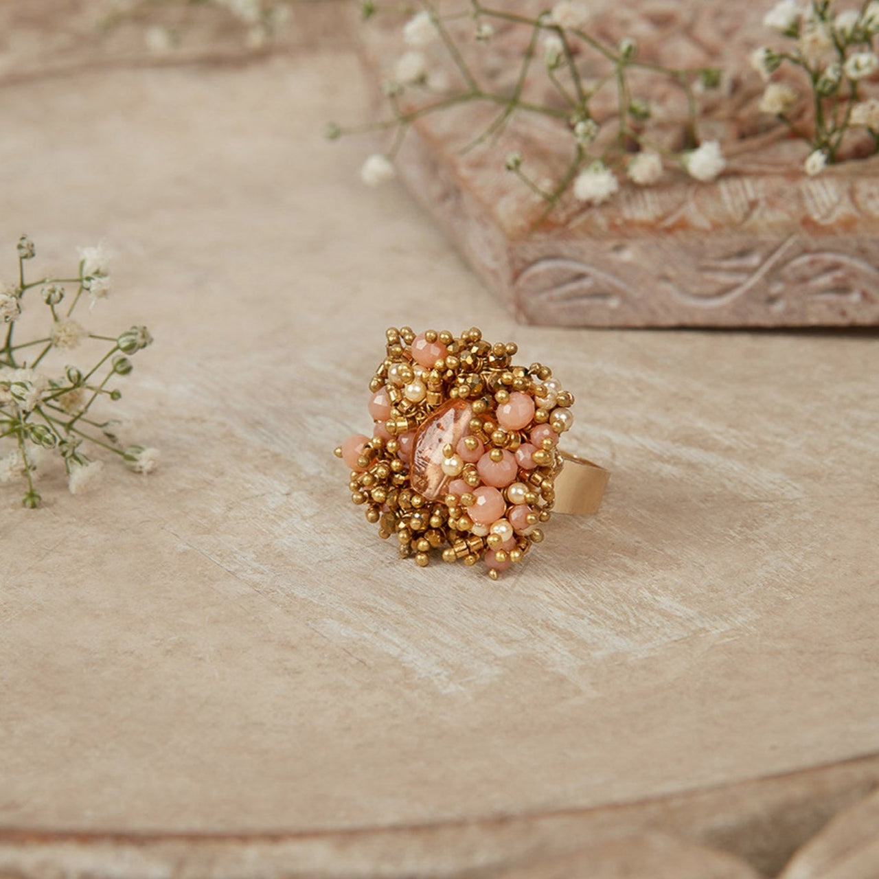 DORO - Handmade Gold Plated Pearl And Stone Ring - Meraki Lifestyle Store