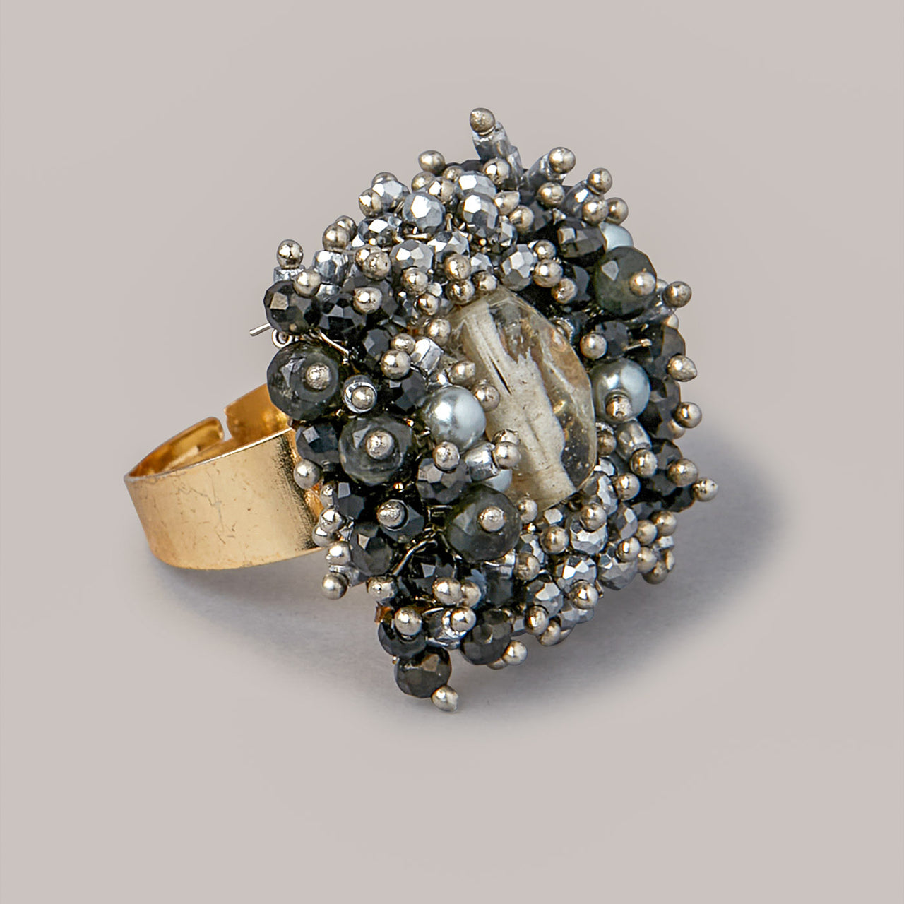 DORO - Designer Ring With Black And Silver Stones - Meraki Lifestyle Store