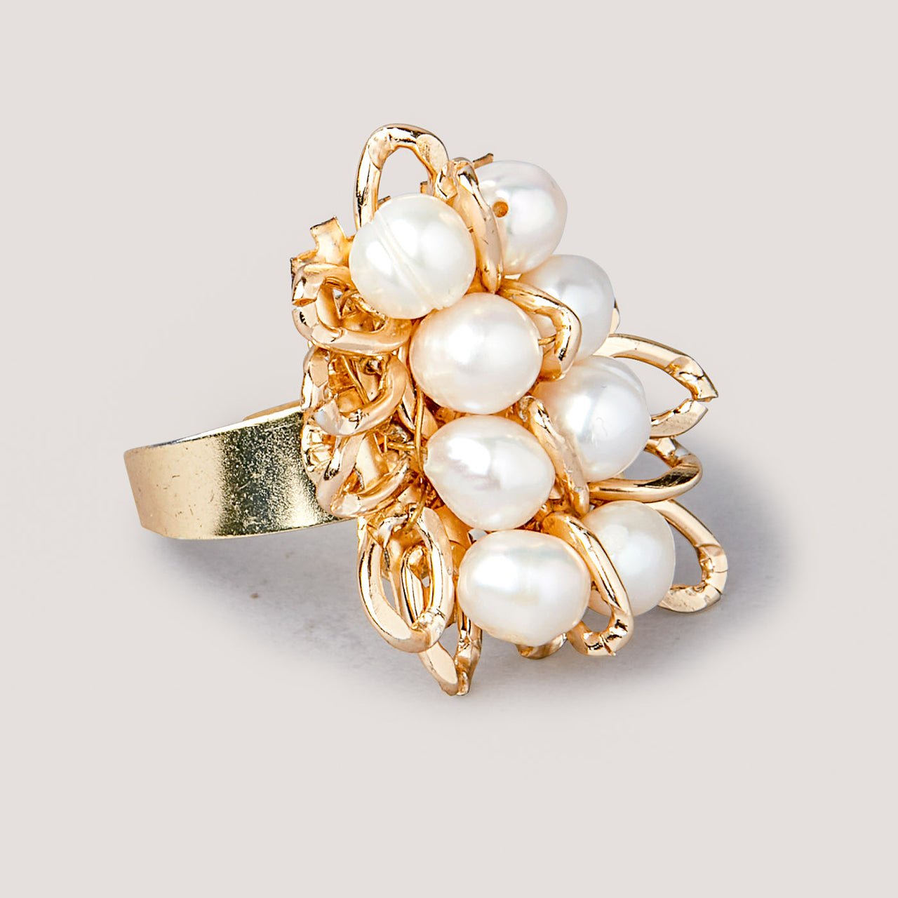 Designer Pearl And Gold Handmade finger Ring