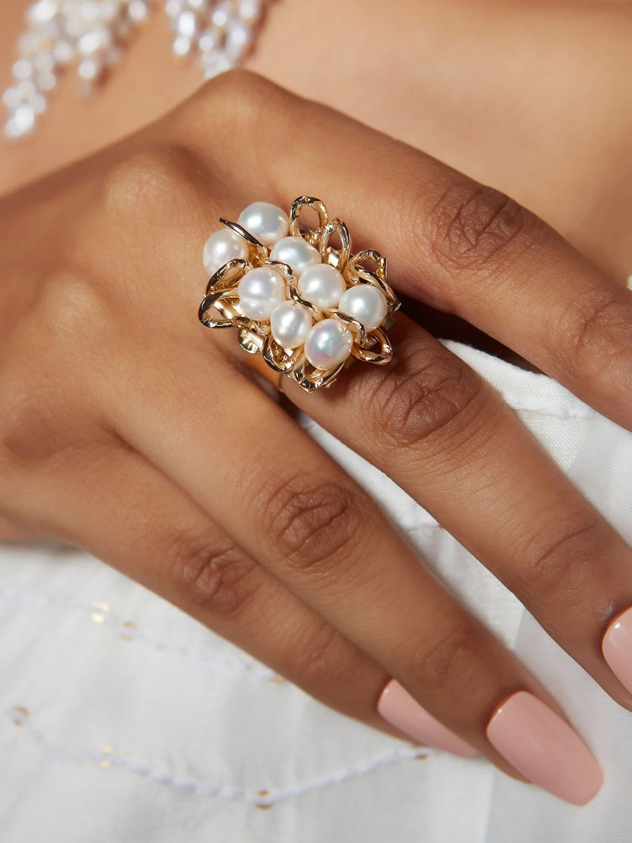 Designer Pearl And Gold Handmade finger Ring