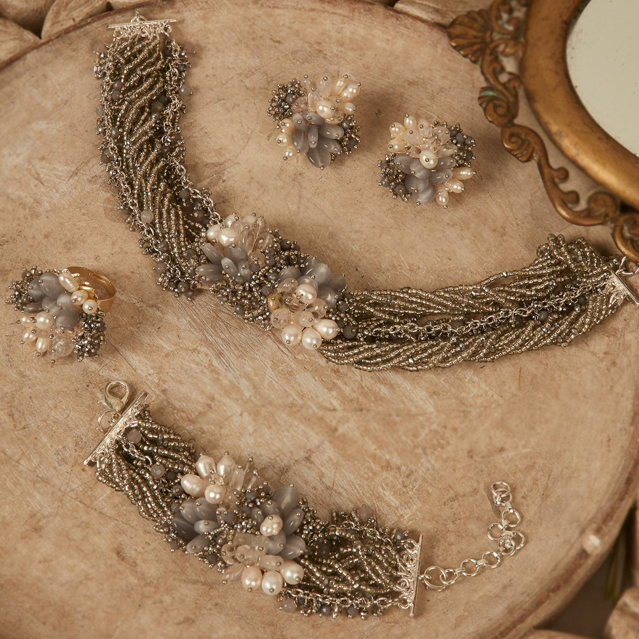 designer silver necklace set