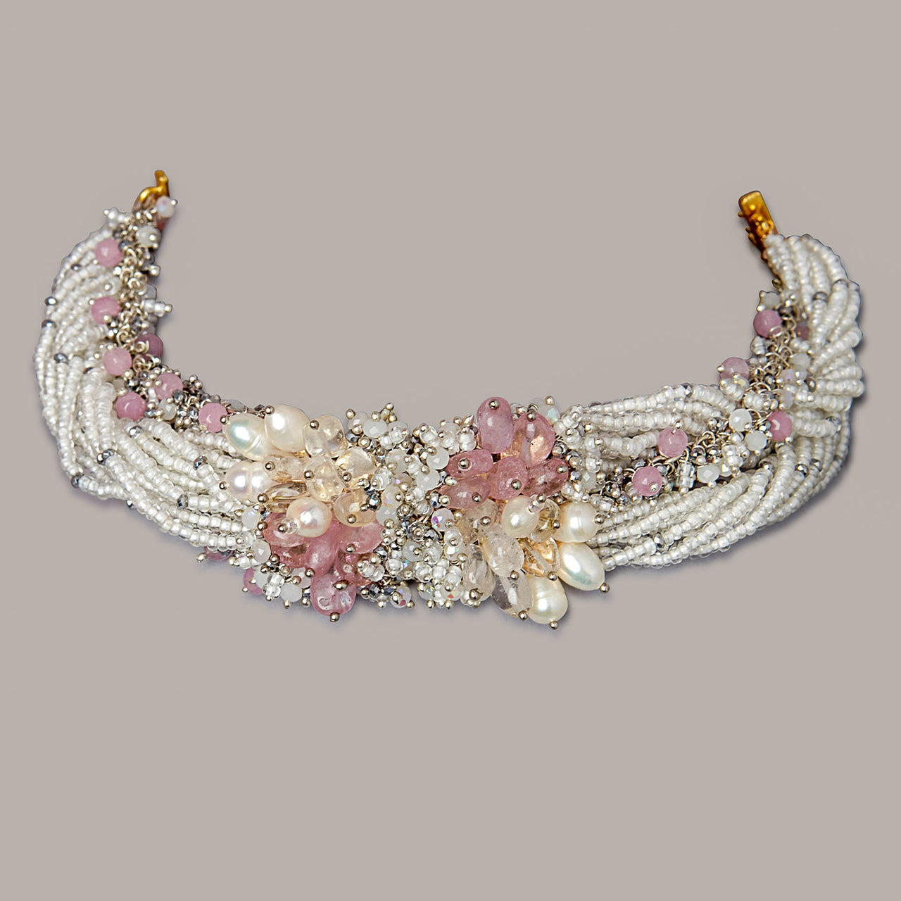 DORO - Designer Chocker Set With Pink And White Stones And Pearls - Meraki Lifestyle Store