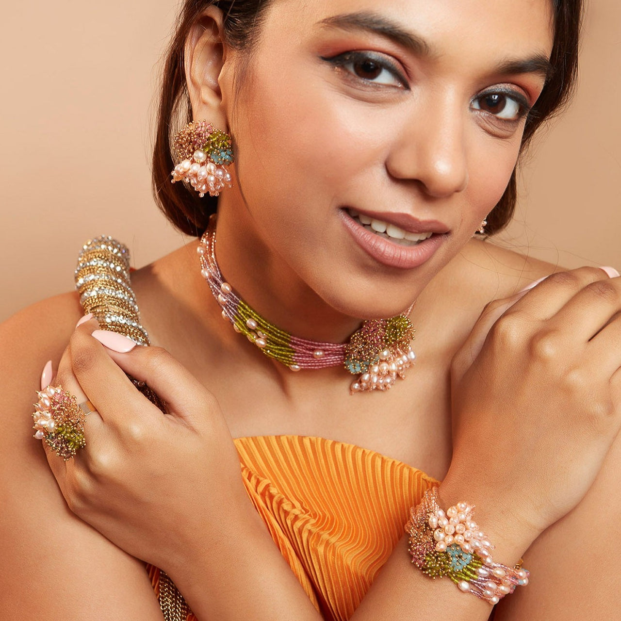 Multi Color Choker Necklace Set for Women
