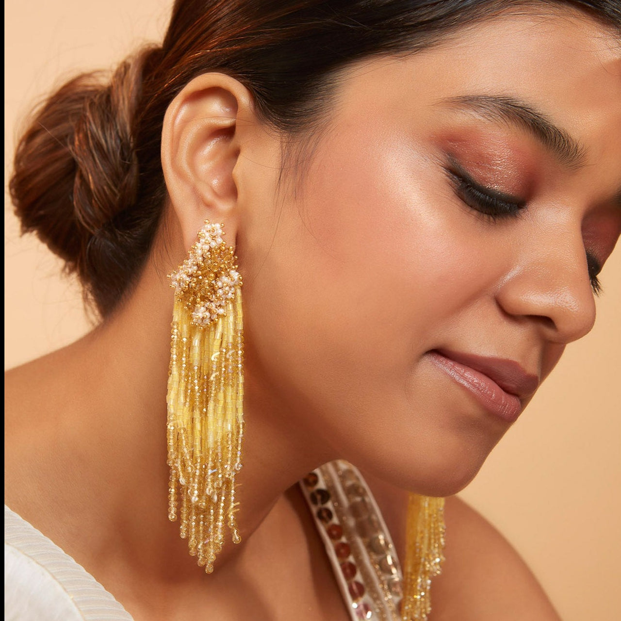 DORO - The Beautiful Yellow Danglers Embellished With Unique Pearls - Meraki Lifestyle Store