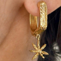 Thumbnail for Gold Plated Dangle Earrings - Textured Hoop