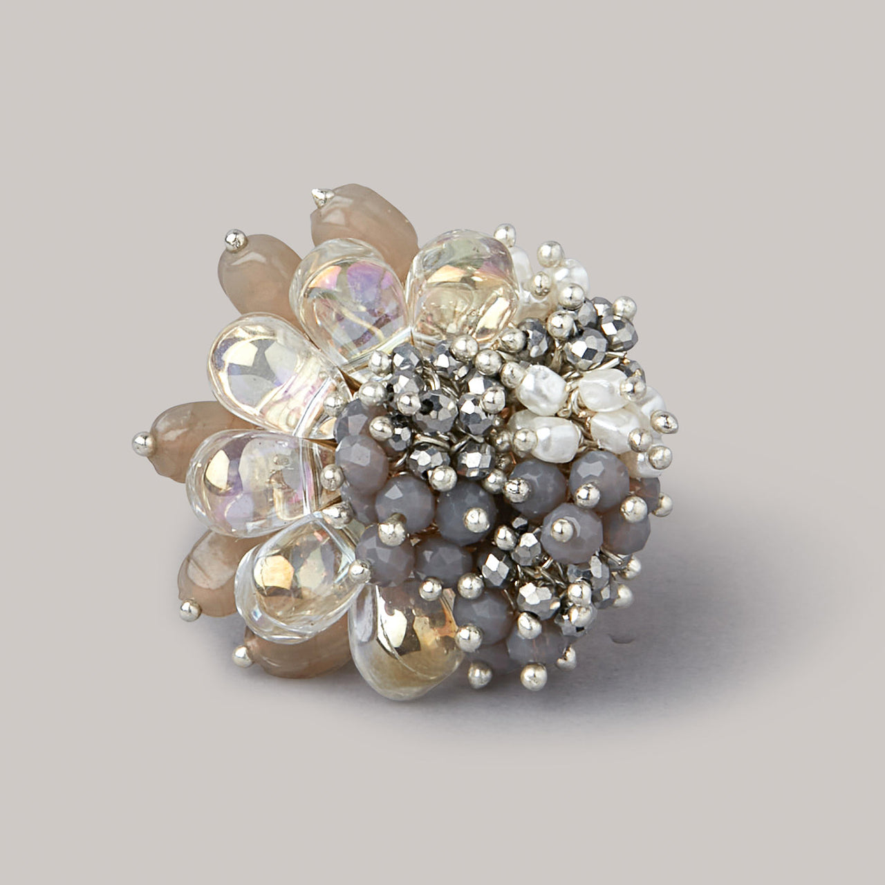 DORO - Silver Plated Metallic Ring With Stones And Pearls - Meraki Lifestyle Store