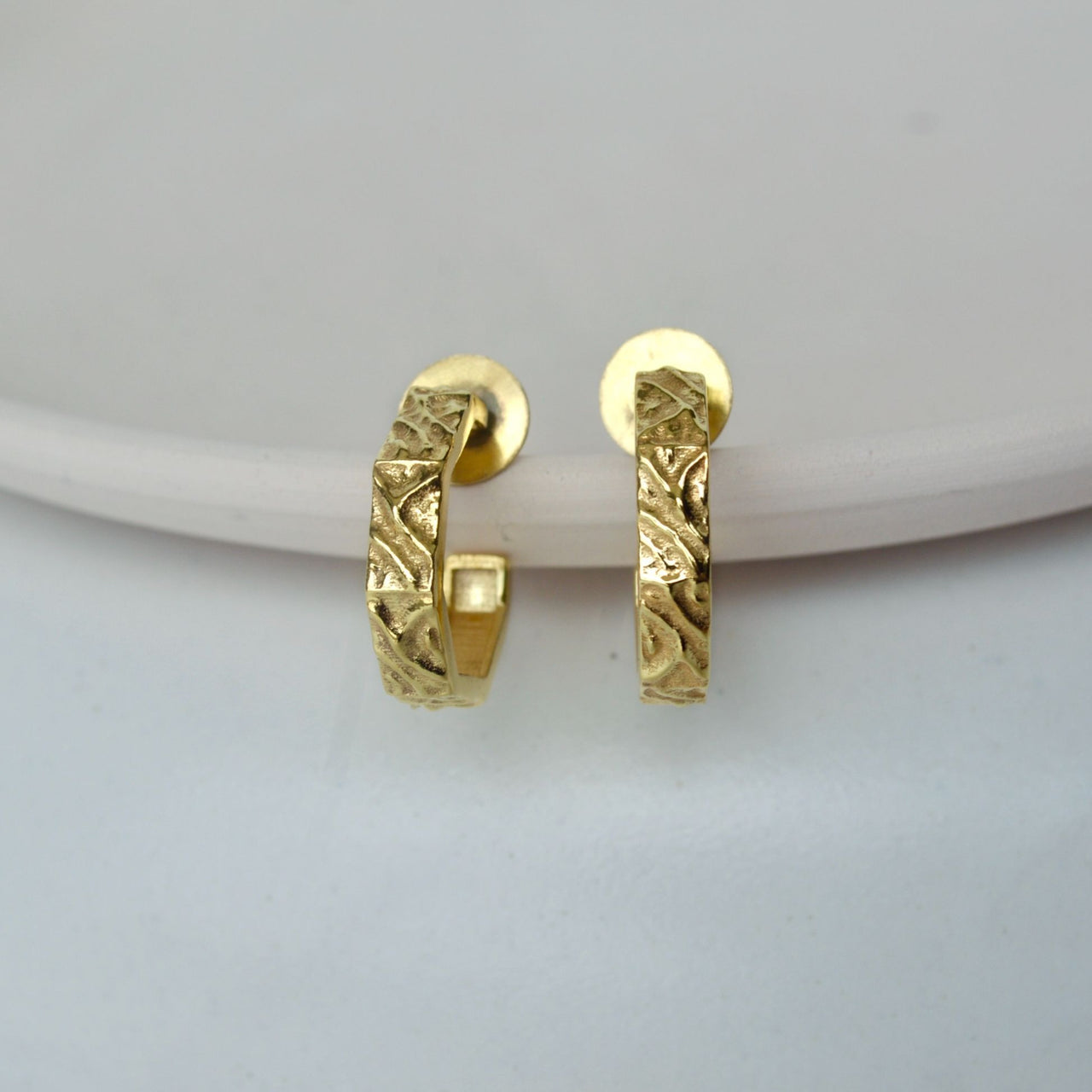 Textured Gold earrings - Open Hoop Design