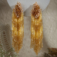 Thumbnail for yellow beaded tassel earrings