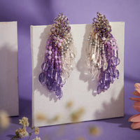 Thumbnail for DORO - Double Shaded Lilac Long Designer Earrings - Meraki Lifestyle Store