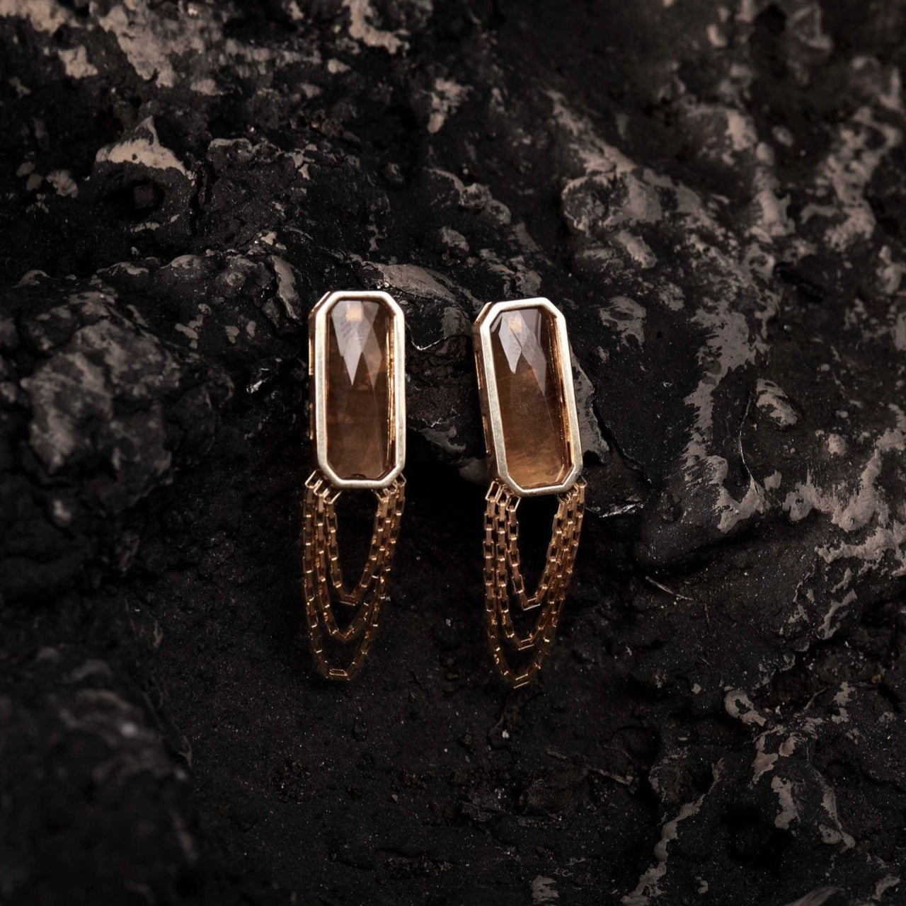 golden citrine stone earrings for Ladies