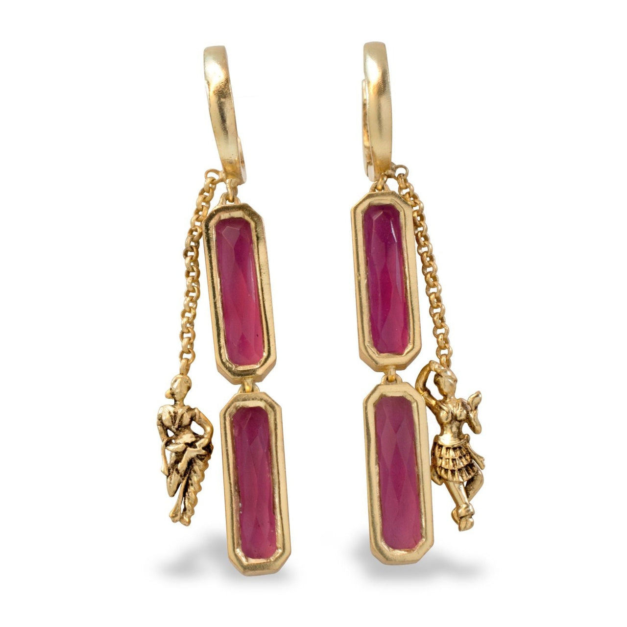 Pink tourmaline stone traditional gold plated earrings