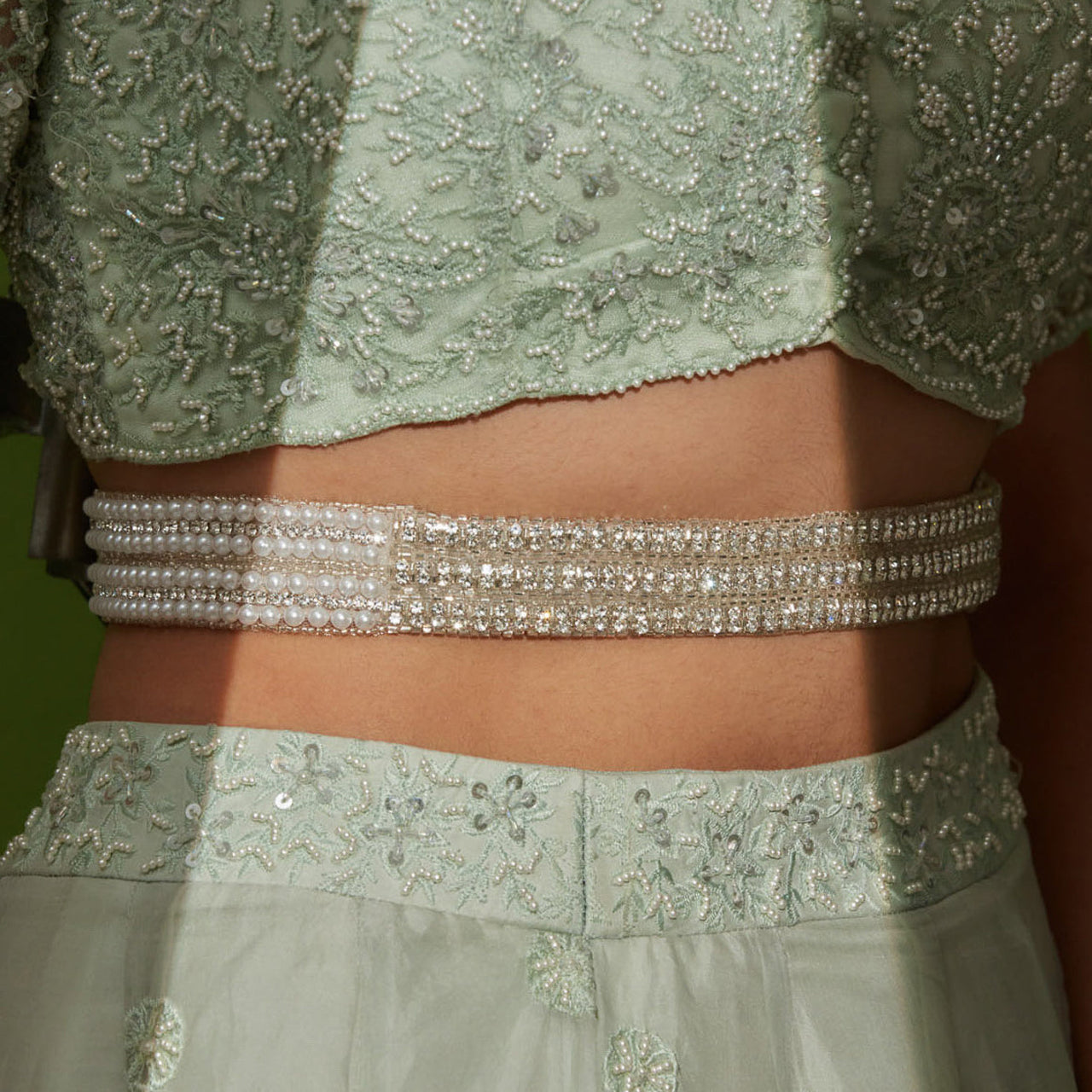 Bridal Handcrafted Silver White Lace Waist Belt 
