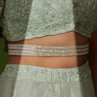 Thumbnail for Bridal Handcrafted Silver White Lace Waist Belt 