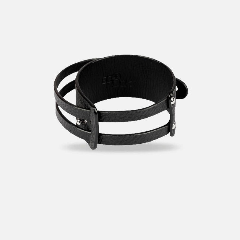 Stylish black leather wristband for men