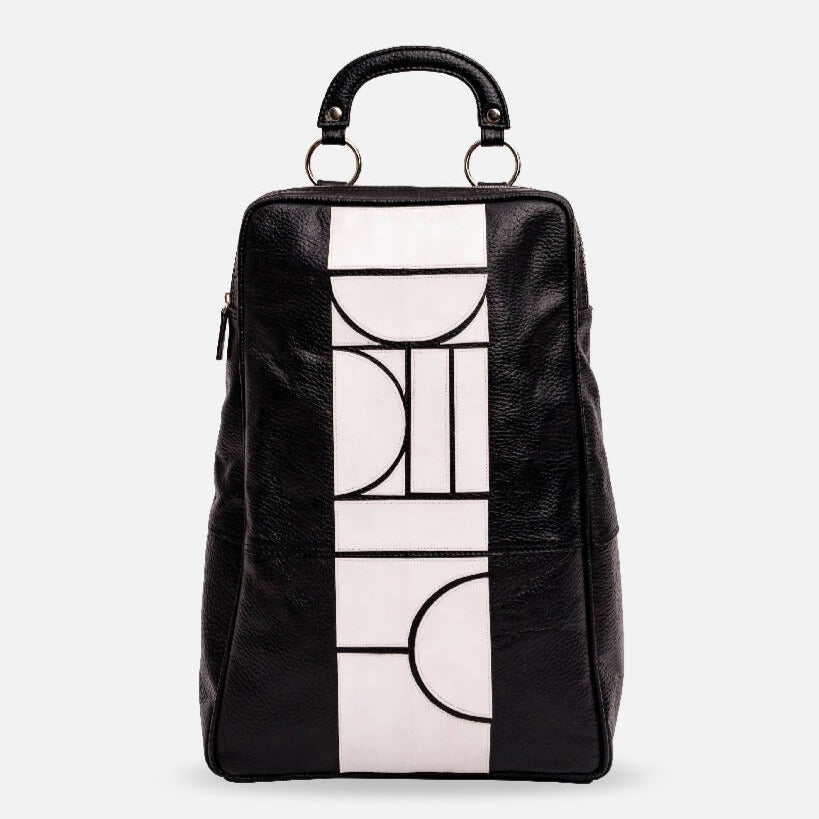 Leather backpack for women in black and white