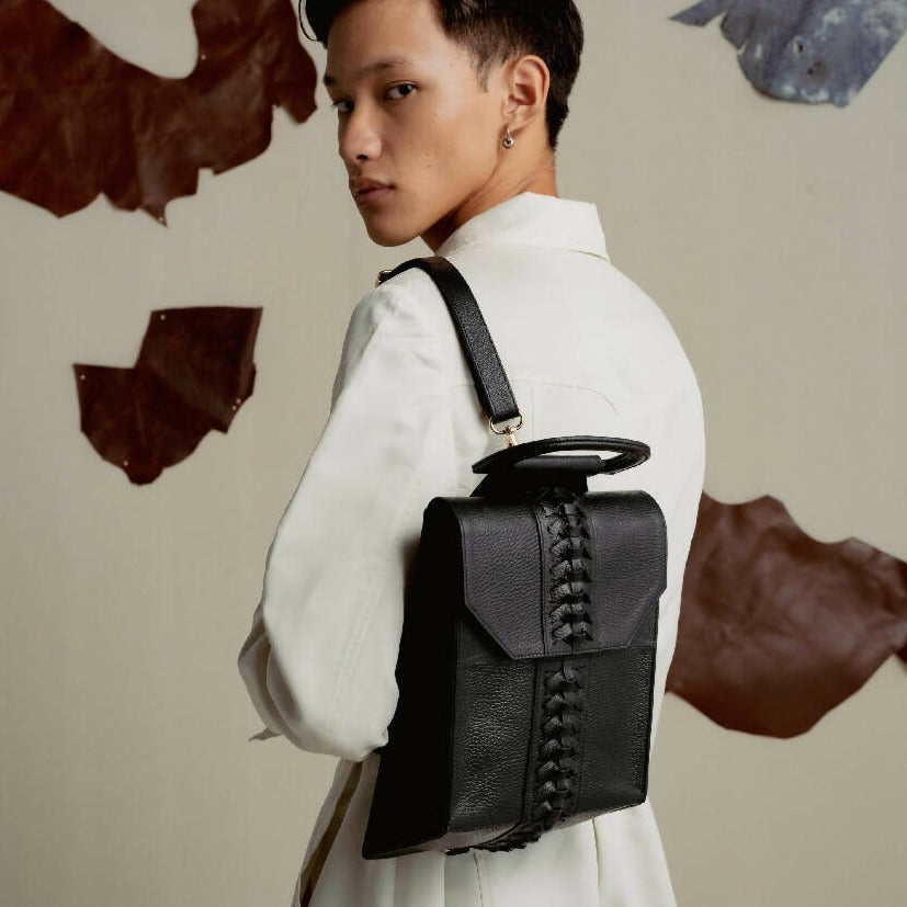 black leather satchel crossbody bag